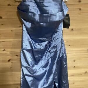 Blue Satin Midi Dress With